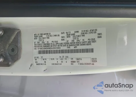 2013 Ford Escape Se z USA, uszkodzony, nr VIN 1FMCU9GX8DUD91093